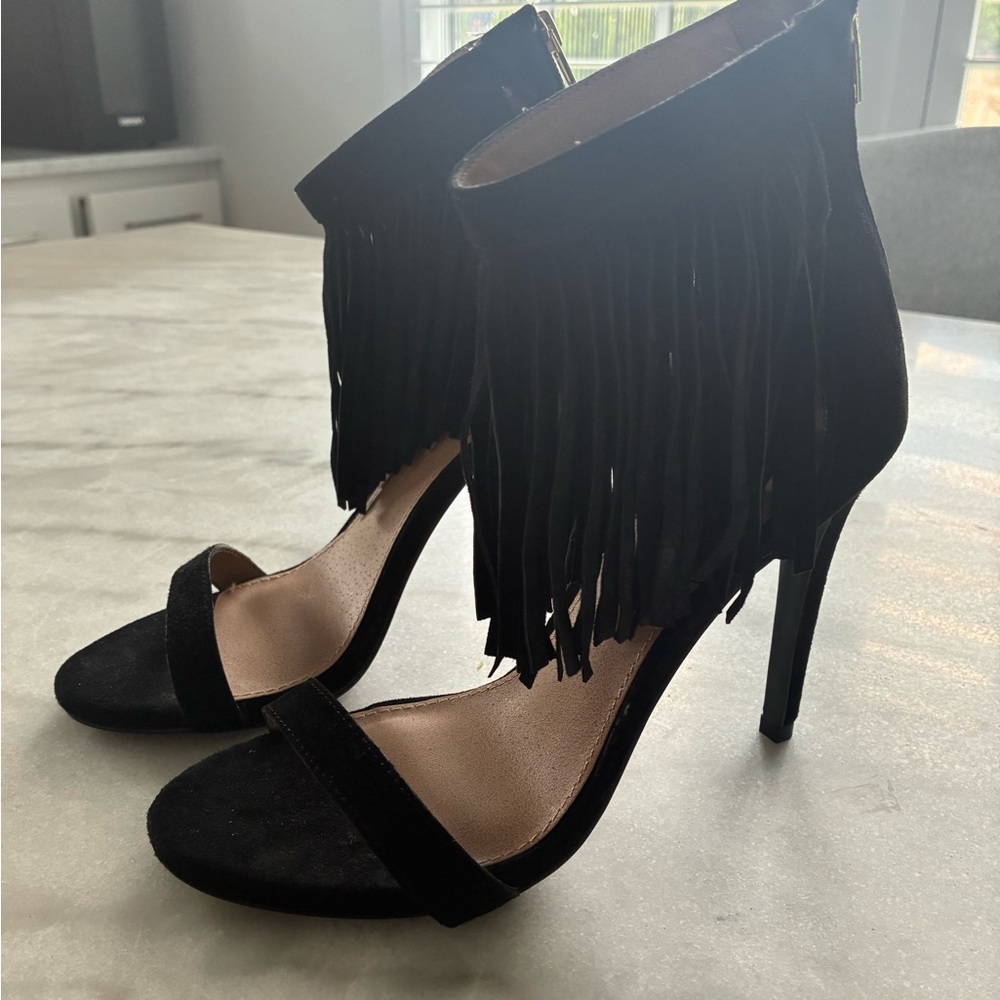 Steve Madden Black Fringe Stiletto Heels